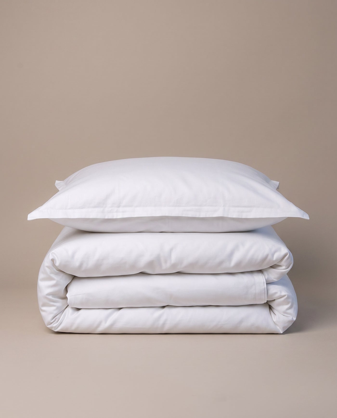 Duvet cover set in white Supima cotton — 300 thread count, smooth lustre.